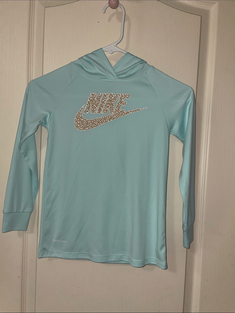 Nike Youth Light Aqua Hooded Performance Top with Leopard Logo